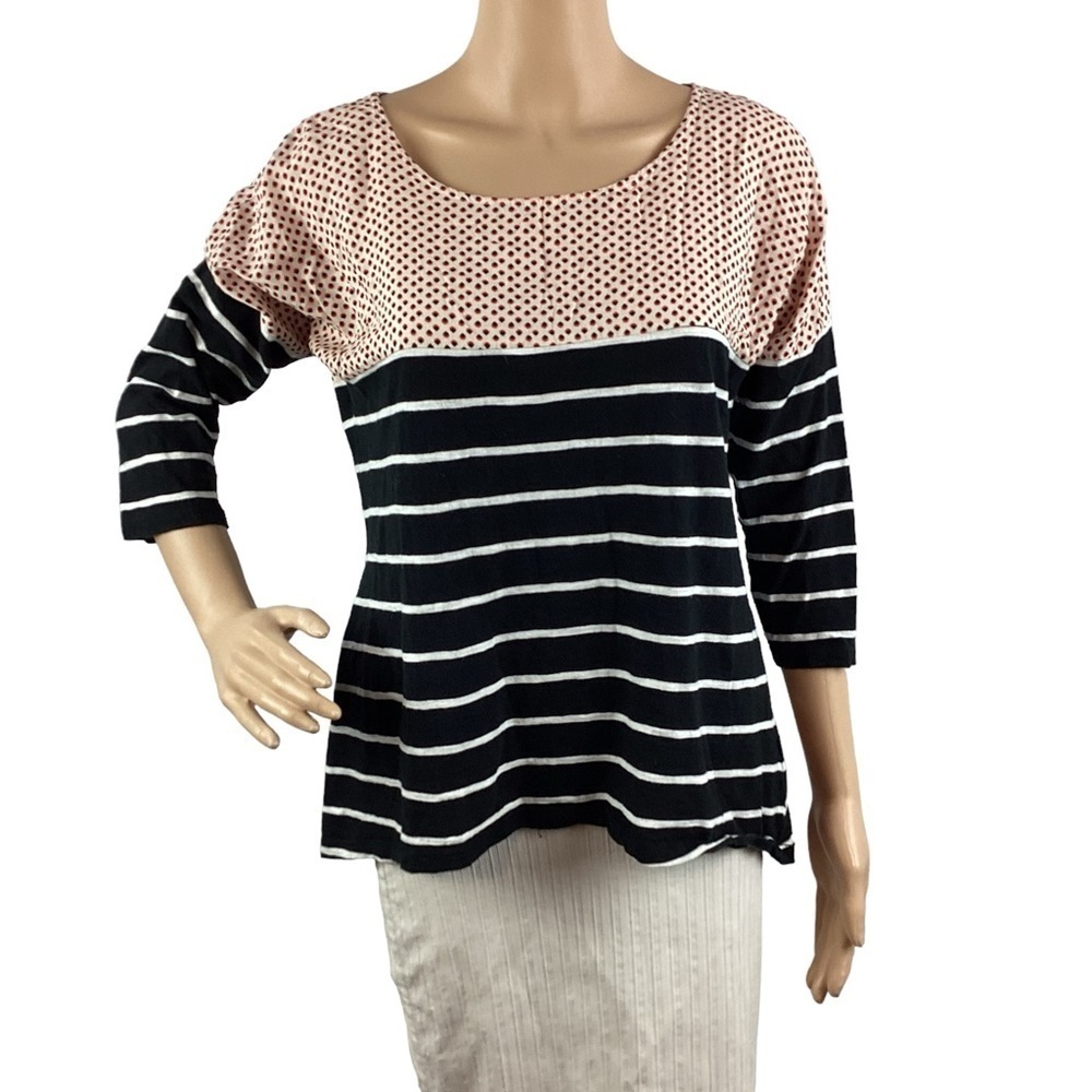 Anthropologie Postmark Top Size M Black Stripe Mixed Print